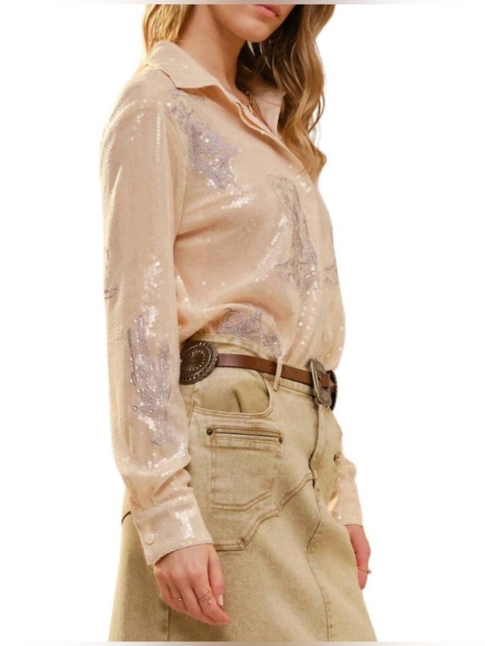 Blue B Western Embroidered Sequin Button Down Shirt - Picture 2 of 9